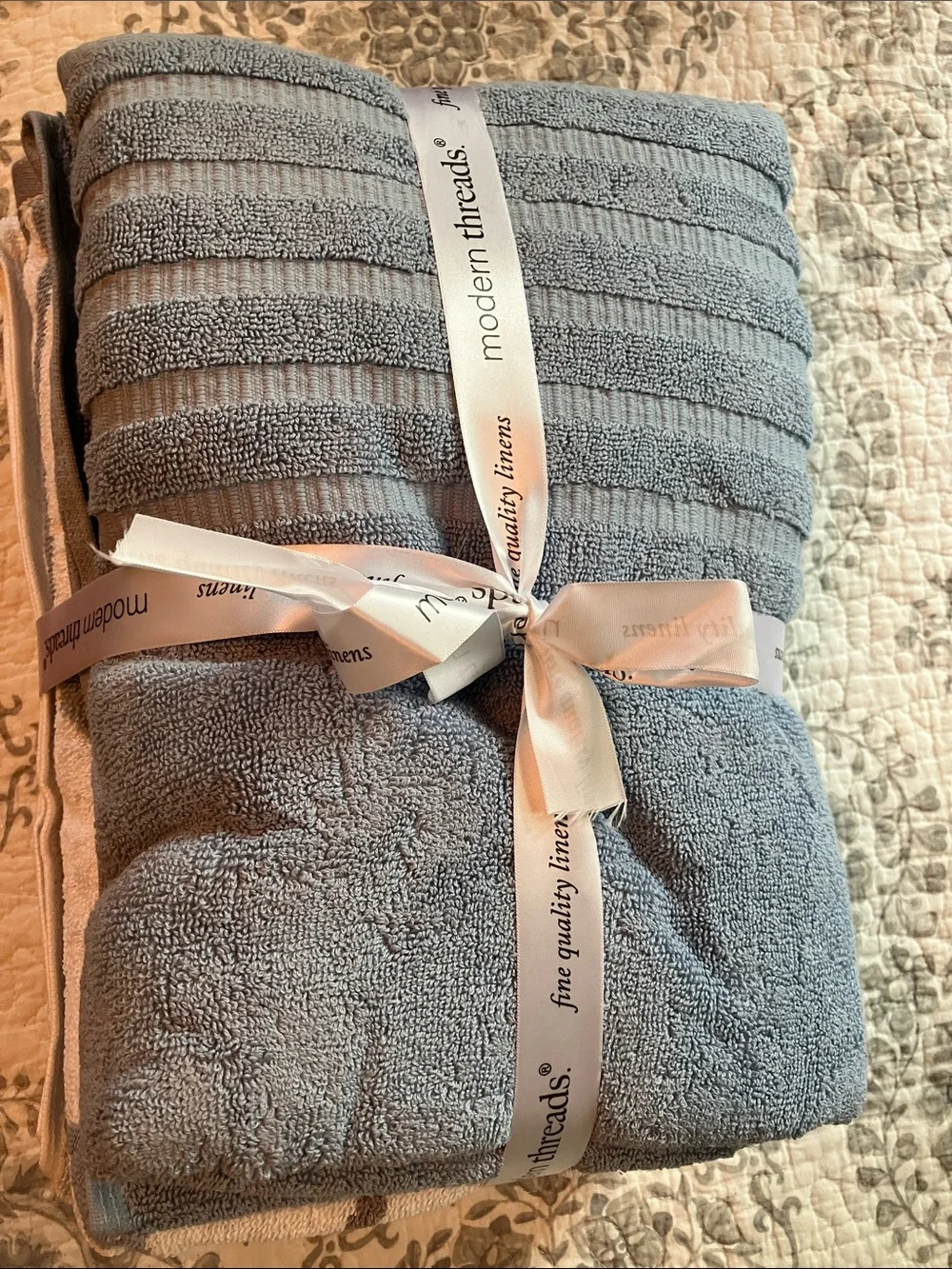 Organic Vines Jacquard Towels - Blue & Cream (6-Piece)